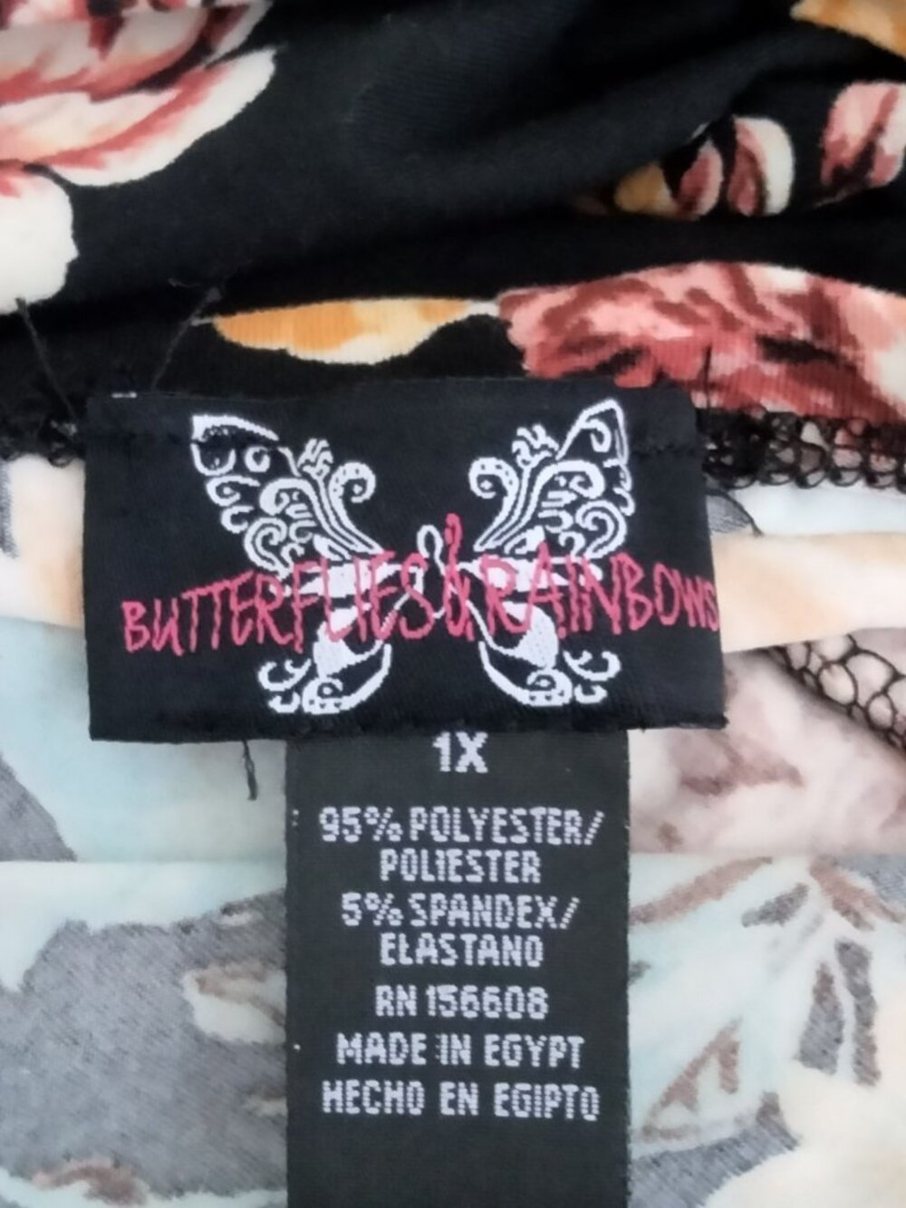 Butterflies & Rainbows Size 1X Dress Floral Black Adjustable Side Drawstrings - Picture 6 of 7